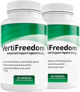 VertiFreedom supplement bottle next to healthy active person